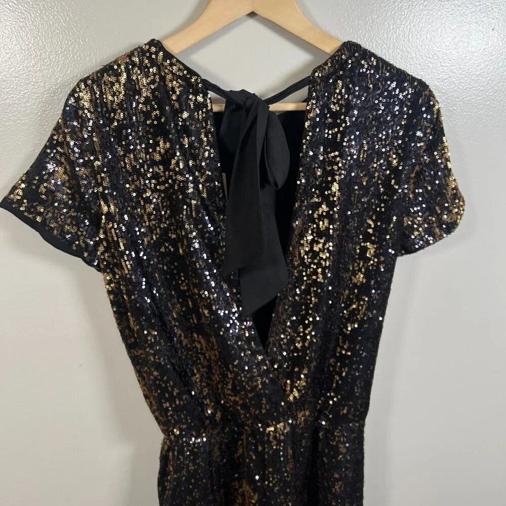 Shoshanna Sequin Zena Romper Size 6 Black Gold Party Cocktail New Years Glam